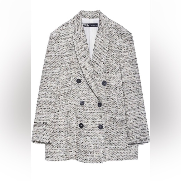 [S] Zara Women Double-breasted tweed Blazer - Picture 1 of 12